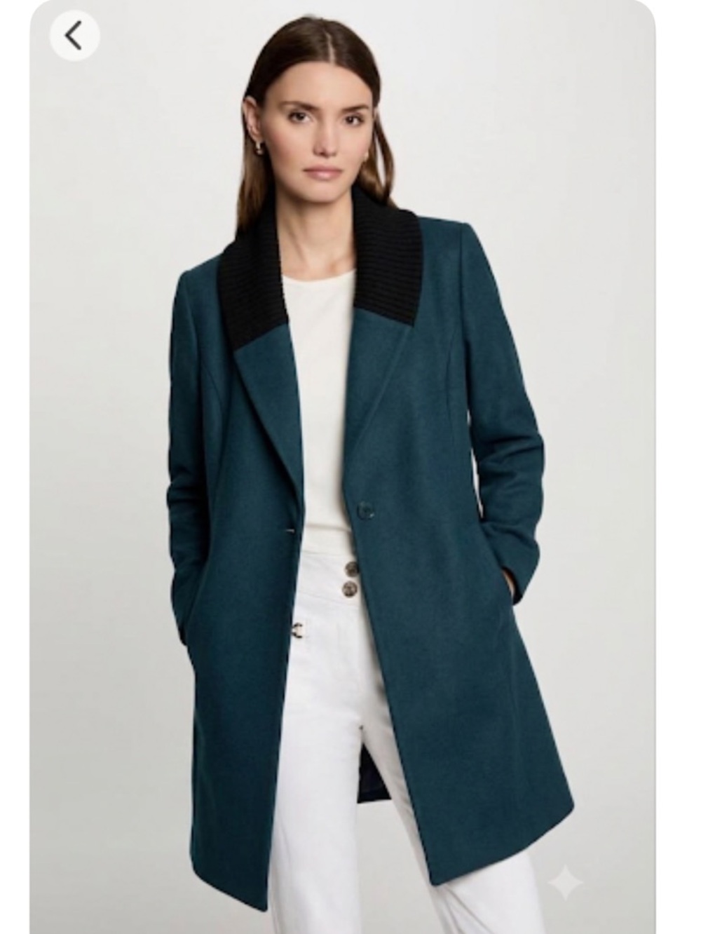 Theory Lucean Bria Cashmere Wool Blend Coat Dark Teal Ribbed Knit Collar TP